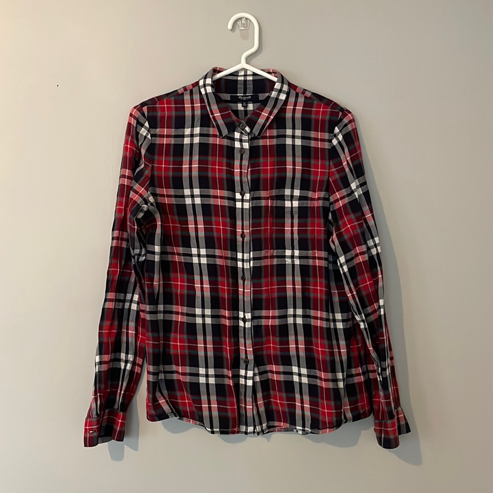 Madewell red plaid flannel long sleeve Button Down shirt
